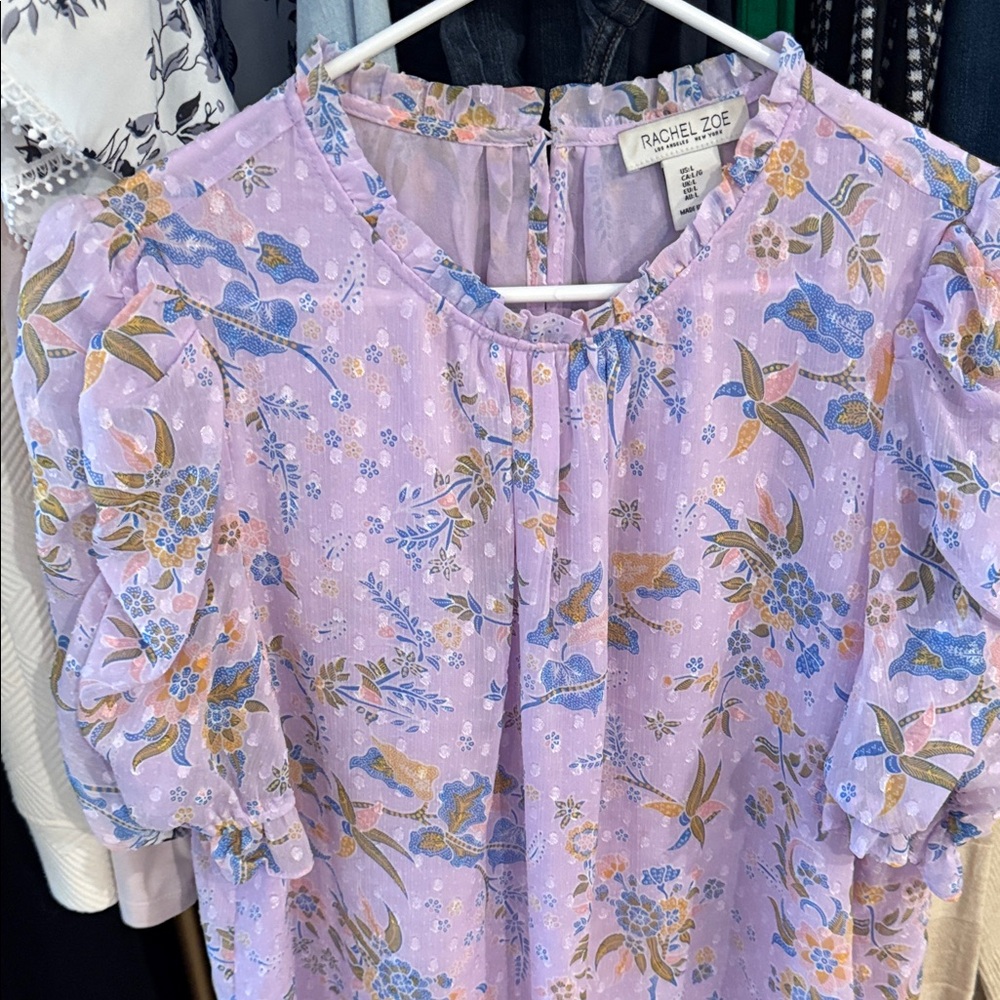Rachel Zoe Lavender Floral Top with Puff Sleeves